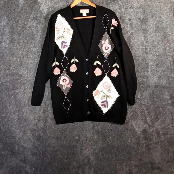 Christina vintage embroidered gramma cottage core women's cardigan medium - Picture 2 of 8